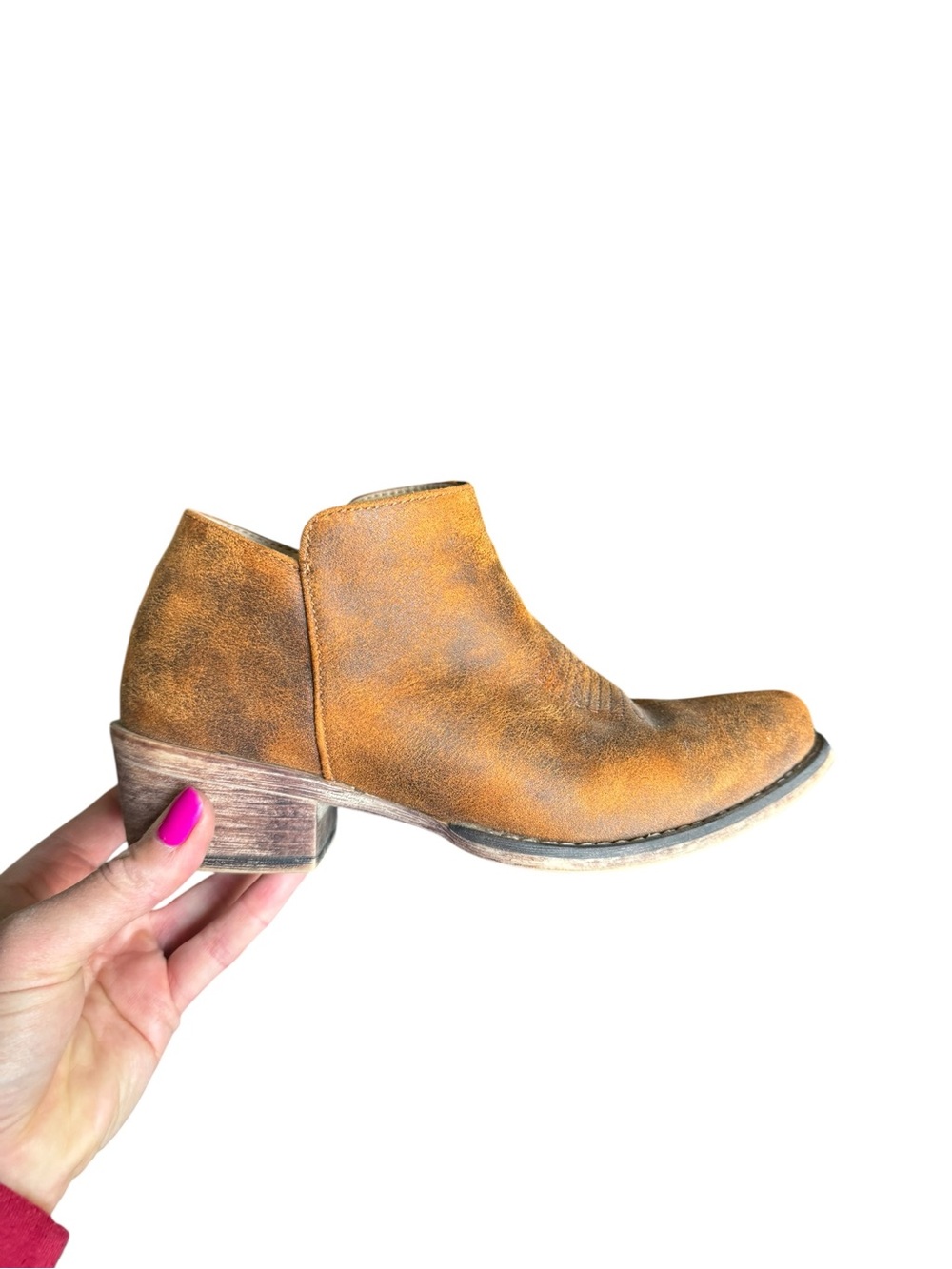 Roper Distressed Western Ankle Booties Tan Brown Leather Zip Size 6.5